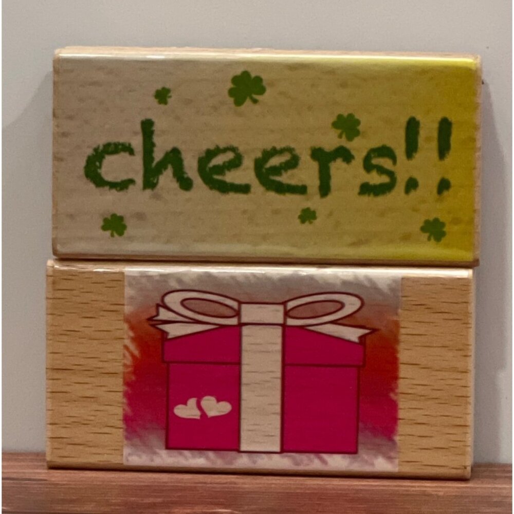 Cheers & Gift Box Wood Mounted Rubber Stamp Set Of 2 by NICOLE